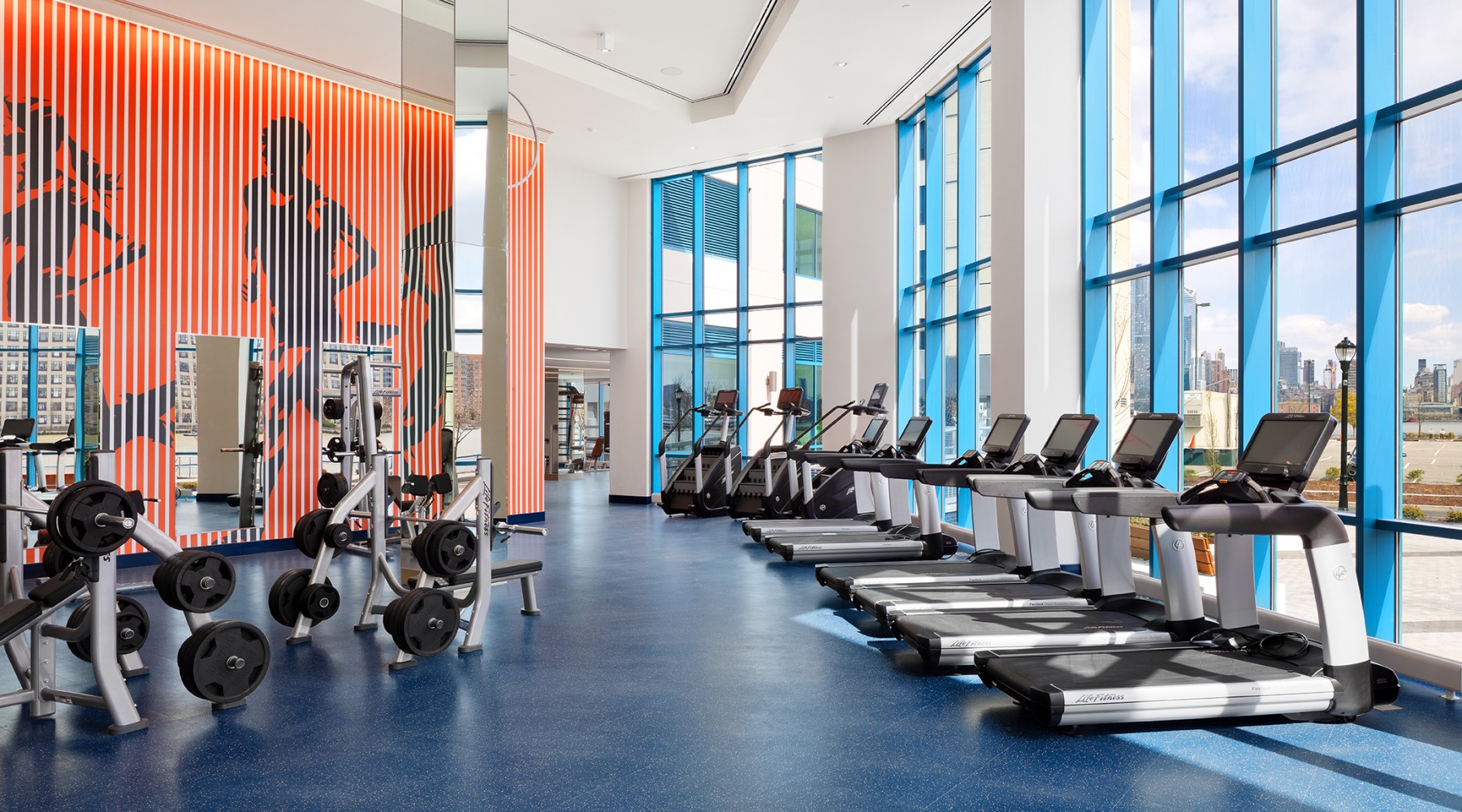 Spacious fitness center with plenty of light