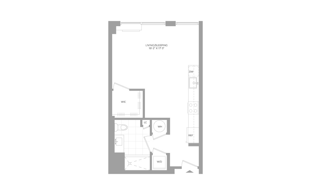 S1 Studio 1 Bath Floorplan